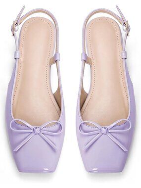 Women's Macaroon Slingback Square Toe Bow Knit Ankle Buckle Satin Ballet Flats